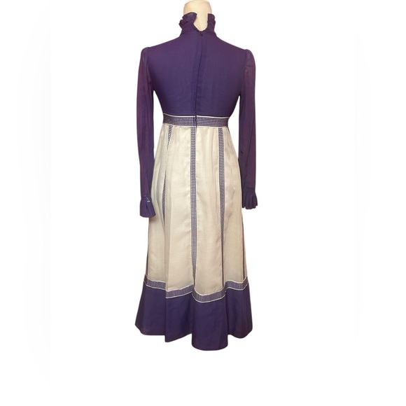 Vintage 70s Handmade Cottagecore Bohemian Purple and Cream Prairie Dress Sz S - Picture 4 of 9